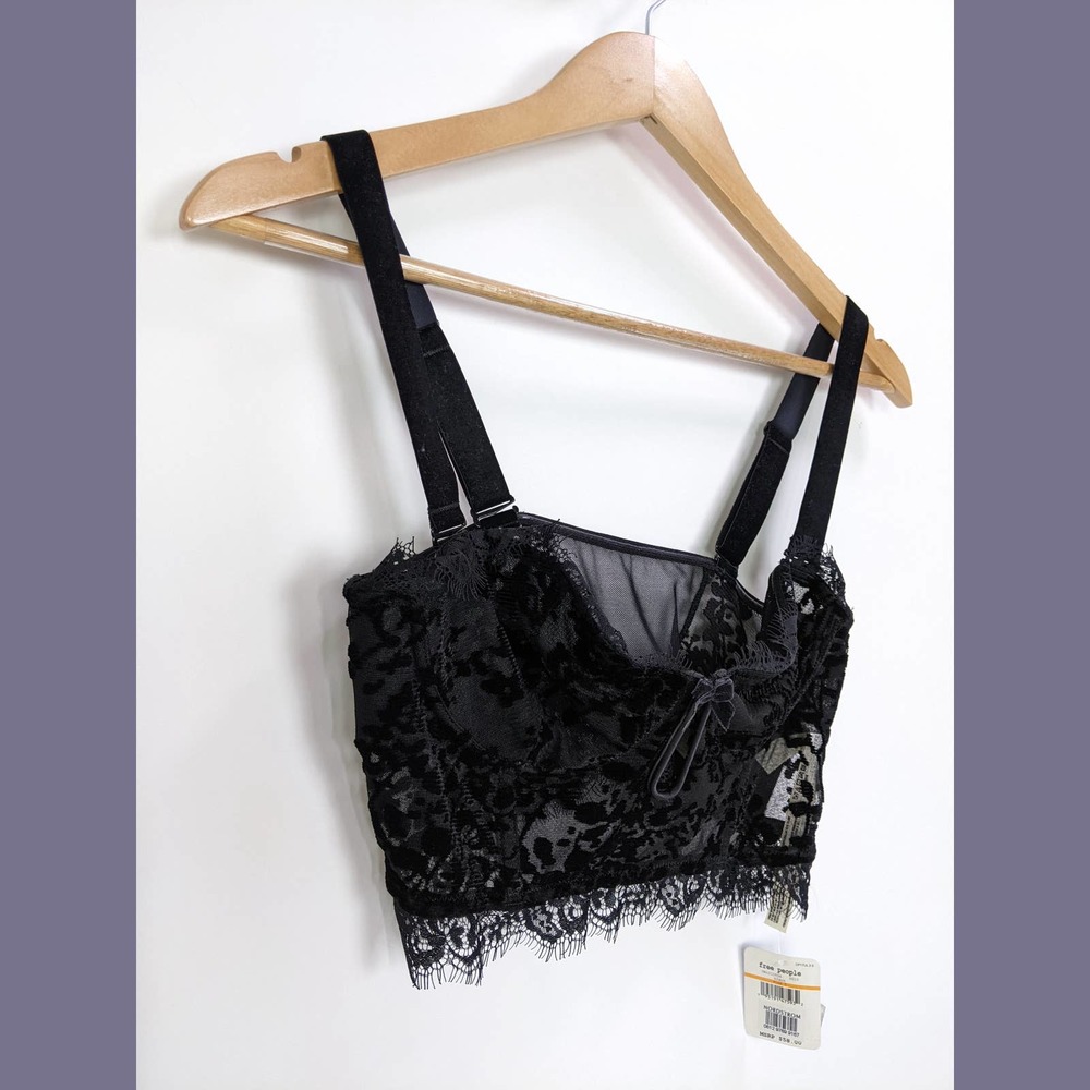 Free People Size S So Long Floral Velvet Sheer Mesh Lace Underwire Bra In Black - Picture 5 of 12